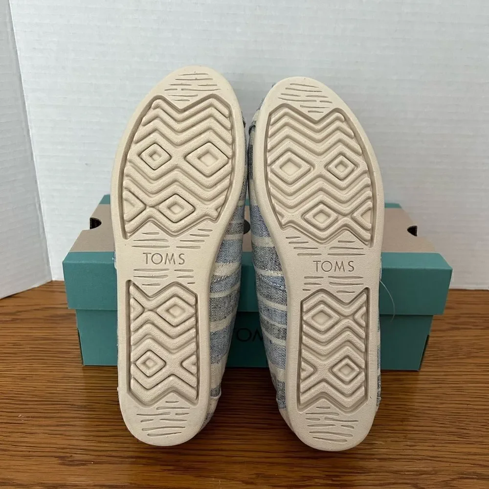 Womens TOMS Alpargata Blue Multi Wide Stripe Canvas Slip On Flat Shoes Size 7